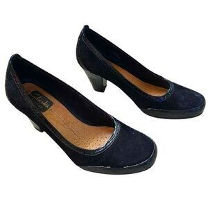 Clarks Classic Black Suede Heels